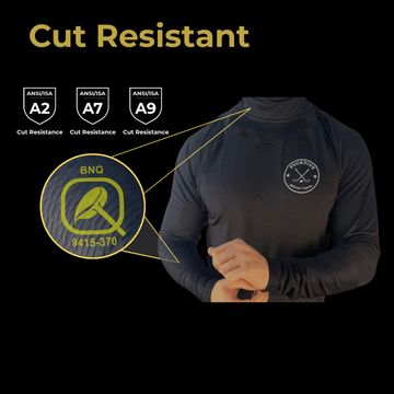 Graphic showing BNQ testing information for male and female neck guards. 