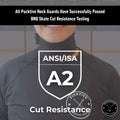 BNQ-tested and ANSI A2 rated certification page for Pucktive cut-resistant hockey neck guards.
