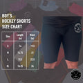 Size chart for Boy’s Base A2 cut-resistant hockey shorts including waist and length measurements.