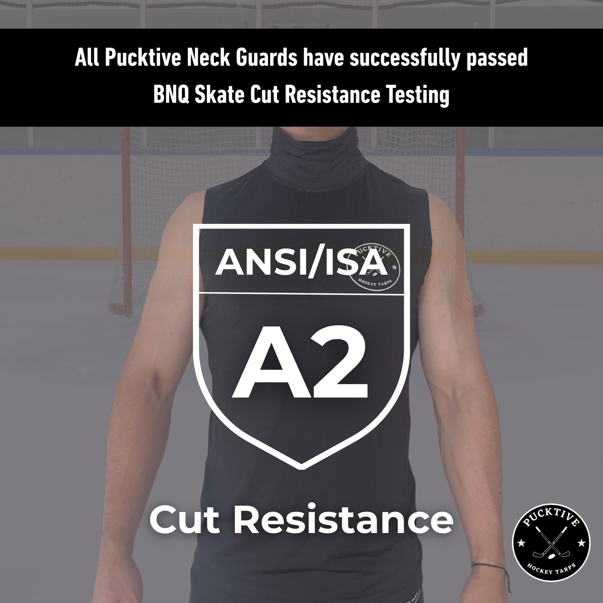 Testing and certification page for Boy’s Base A2 cut-resistant hockey tank top, showing BNQ and ANSI cut-resistance results.