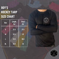 Boy’s Base A2 cut-resistant wrist hockey shirt size chart showing measurements for accurate fit.