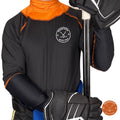 Boy’s Base A2 full hockey tarp in orange neck guard design showing BNQ-tested neck and wrist cut protection.