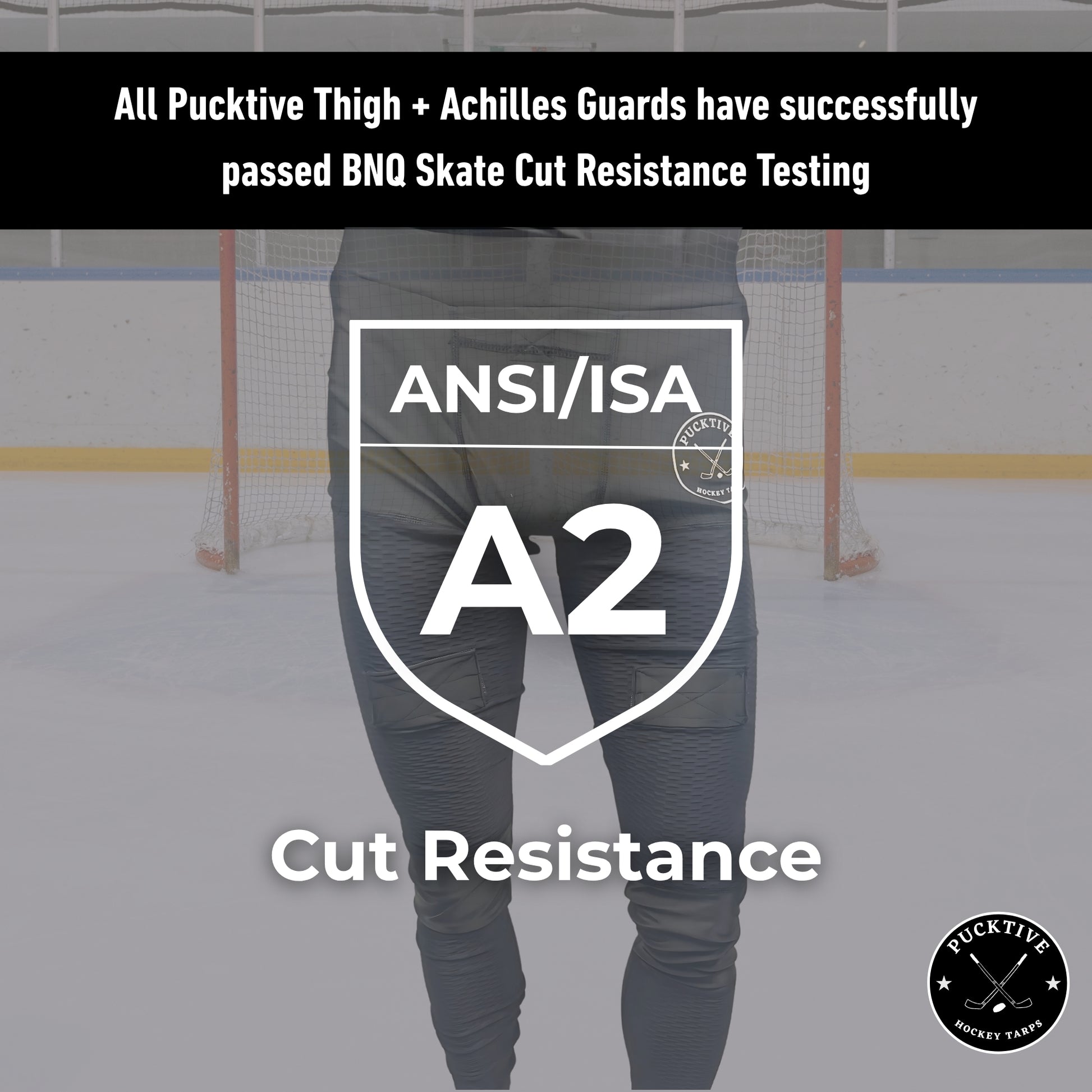 BNQ and ANSI cut-resistance testing information page for Boy’s Base A2 hockey jock leggings.