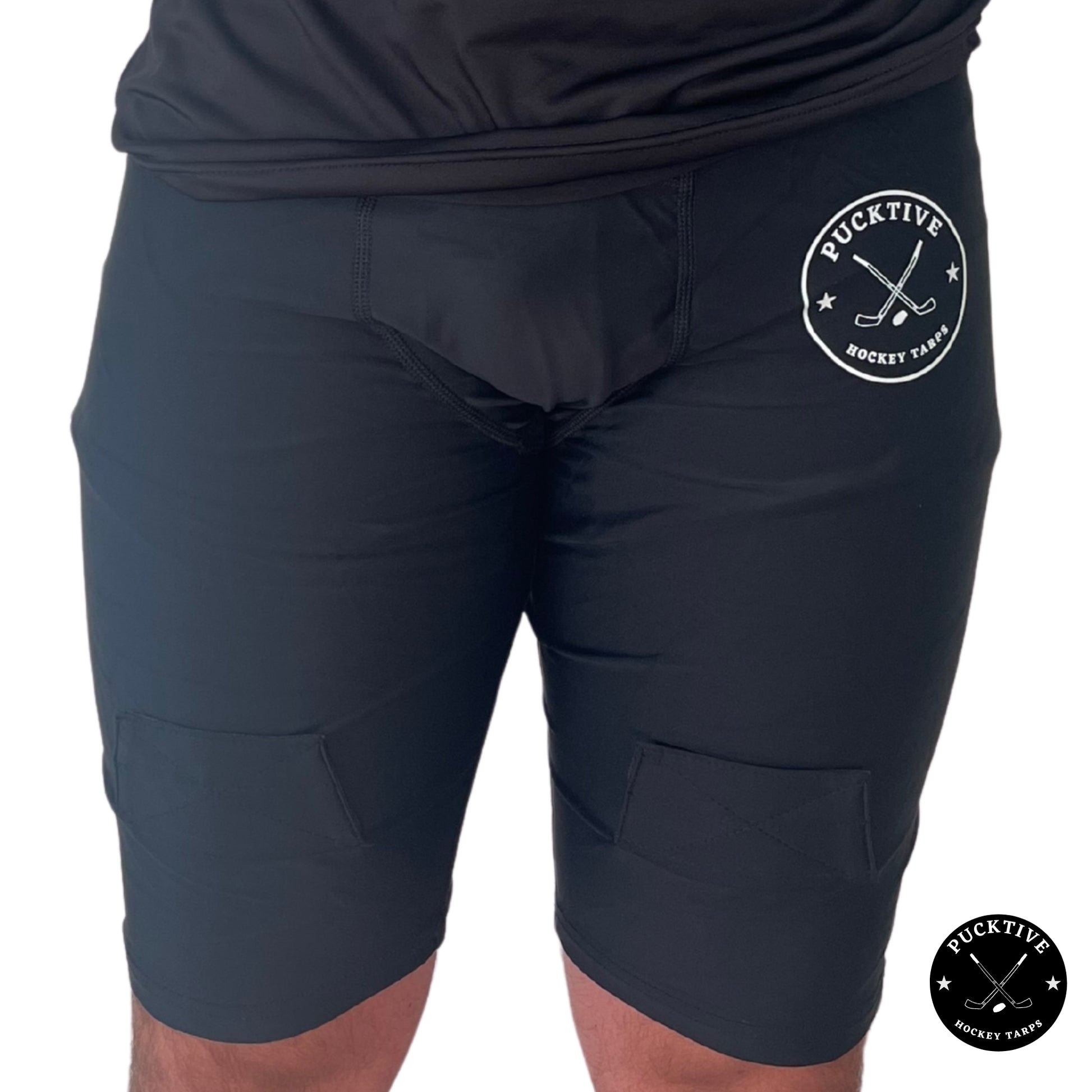 Front view of Boy’s Dry-Fit Hockey Jock Shorts showing lightweight fabric, ergonomic fit, and built-in cup pocket.