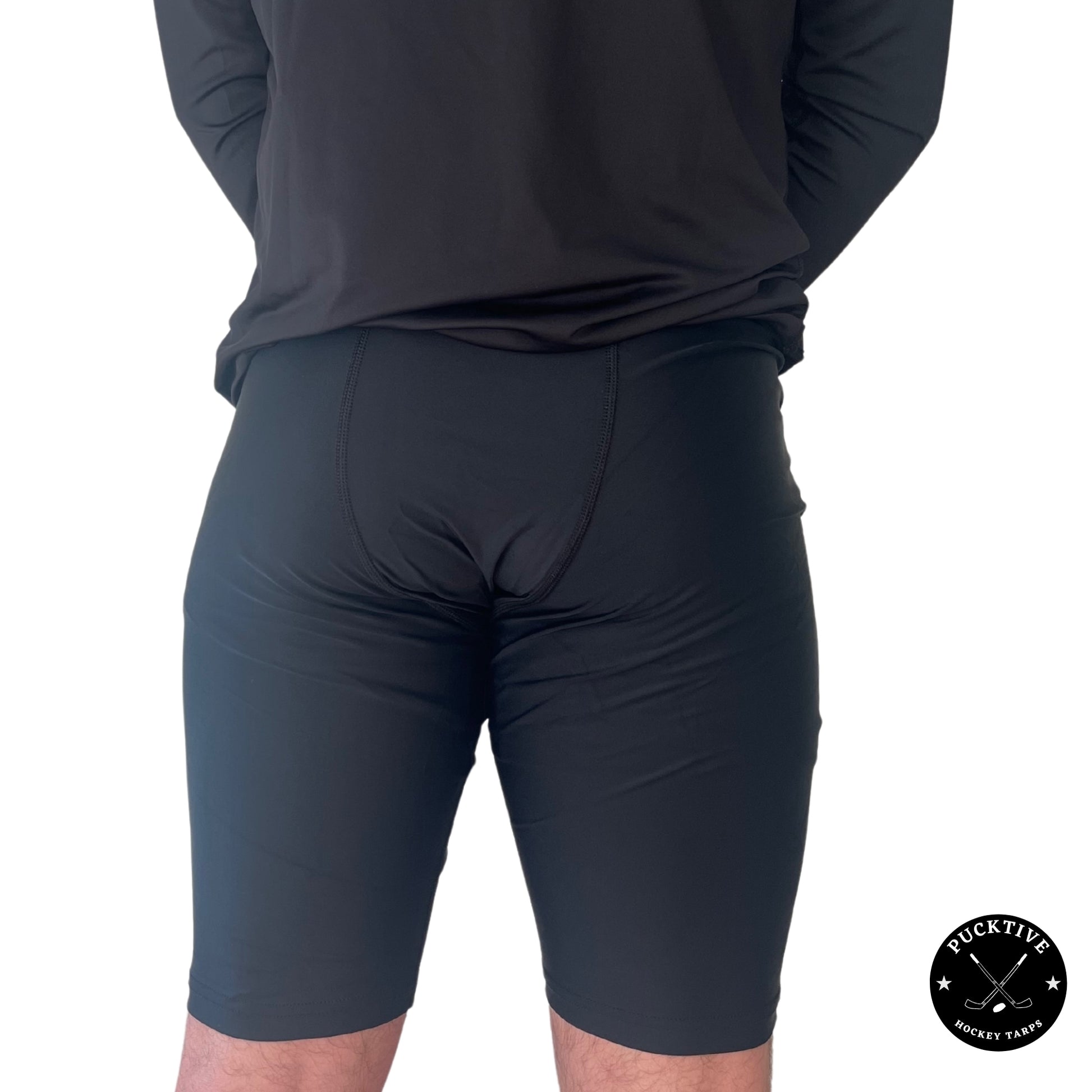 Rear view of Boy’s Dry-Fit Hockey Shorts showing breathable material and streamlined athletic fit.