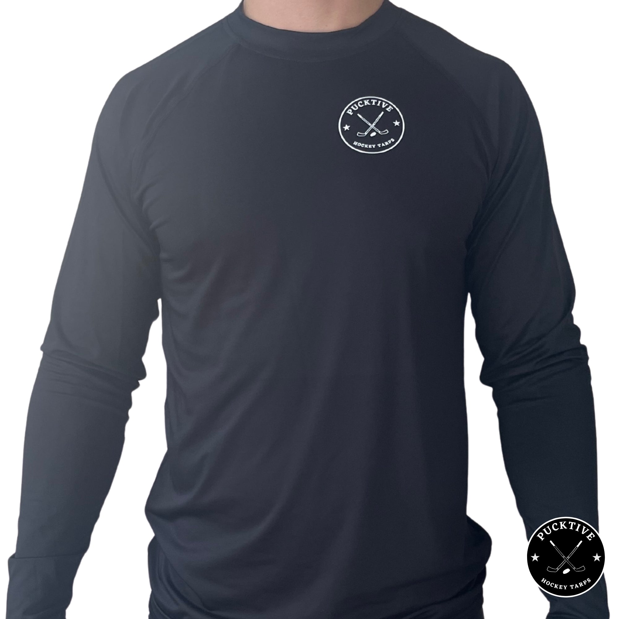 Front view of Boy's Dry Fit long sleeve hockey shirt showing lightweight moisture-wicking performance fabric.