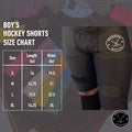 Size chart for Boy’s Elite A9 cut-resistant hockey jock shorts including waist and length measurements.