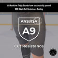 BNQ and ANSI testing overview for Boy’s Elite A9 cut-resistant hockey jock shorts showing verified cut-resistance ratings.