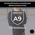 Testing overview of the Boy’s Elite A9 cut-resistant wrist hockey shirt demonstrating BNQ and ANSI performance.
