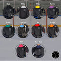 Display showing available neck guard color options for the Boy’s Pro A7 hockey tarp.