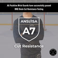 Testing overview of the Boy’s Pro A7 cut-resistant wrist hockey shirt demonstrating BNQ and ANSI performance.