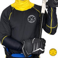 Boy’s Pro A7 full hockey tarp in yellow neck guard design showing BNQ-tested neck and wrist cut protection.
