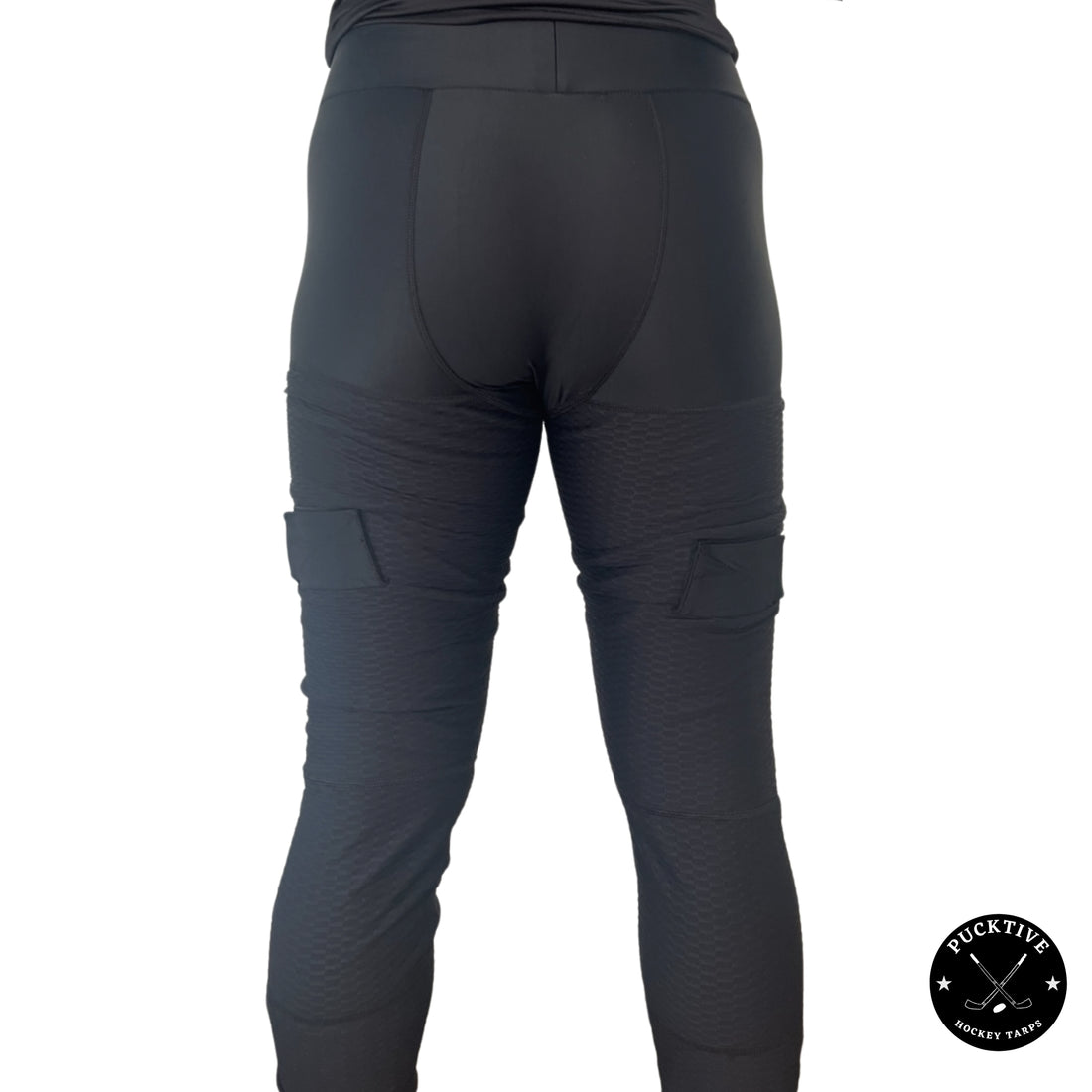 Front view of Girl’s Base A2 cut-resistant goalie jill leggings showing thigh, groin, calf, and Achilles protection zones.