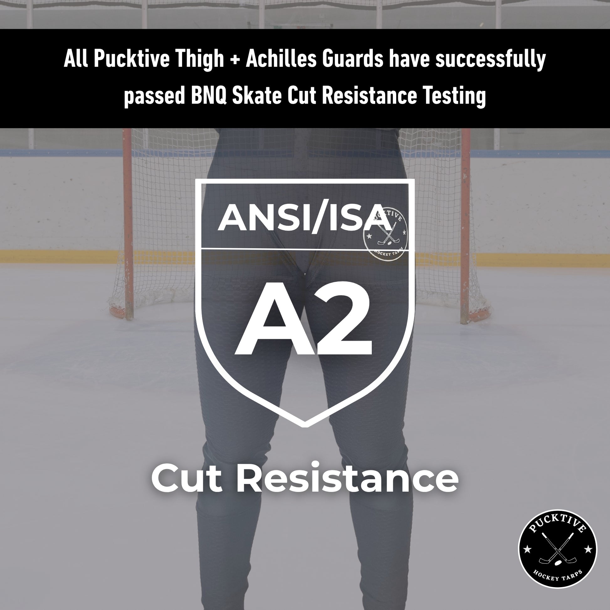 BNQ and ANSI cut-resistance testing information page for Girl’s Base A2 hockey jill leggings.