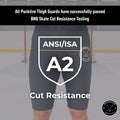 BNQ and ANSI testing overview for Girl's Base A2 cut-resistant hockey shorts showing verified cut-resistance ratings.