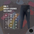 Feature summary page for girl’s dry fit hockey leggings highlighting moisture-wicking fabric, lightweight design, and 4-way stretch mobility.