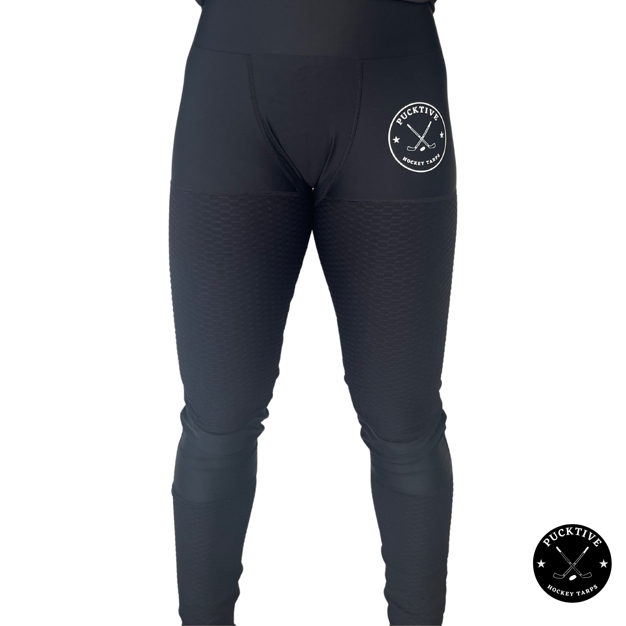 Front view of Girl’s Elite A9 cut-resistant hockey leggings showing ergonomic fit and protective coverage zones.
