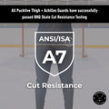 BNQ and ANSI cut-resistance testing information page for Girl’s Pro A7 hockey leggings.