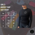 Girl’s Pro A7 cut-resistant wrist hockey shirt size chart showing measurements for accurate fit.