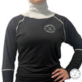 Girls’ Pro A7 full hockey tarp in white with coloured neck guard display showing cut-resistant neck protection.
