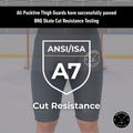 BNQ and ANSI testing overview for Girl's Pro A7 cut-resistant hockey jill shorts showing verified cut-resistance ratings.