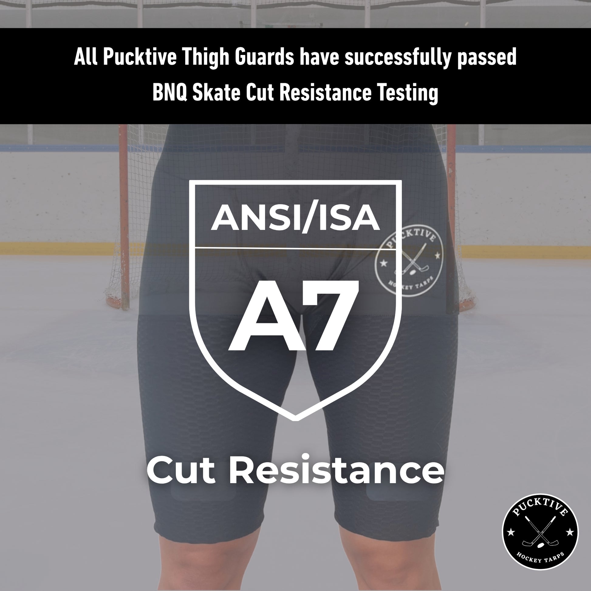BNQ and ANSI testing overview for Girl's Pro A7 cut-resistant hockey jill shorts showing verified cut-resistance ratings.