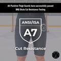 BNQ and ANSI testing overview for Girl's Pro A7 cut-resistant hockey shorts showing verified cut-resistance ratings.