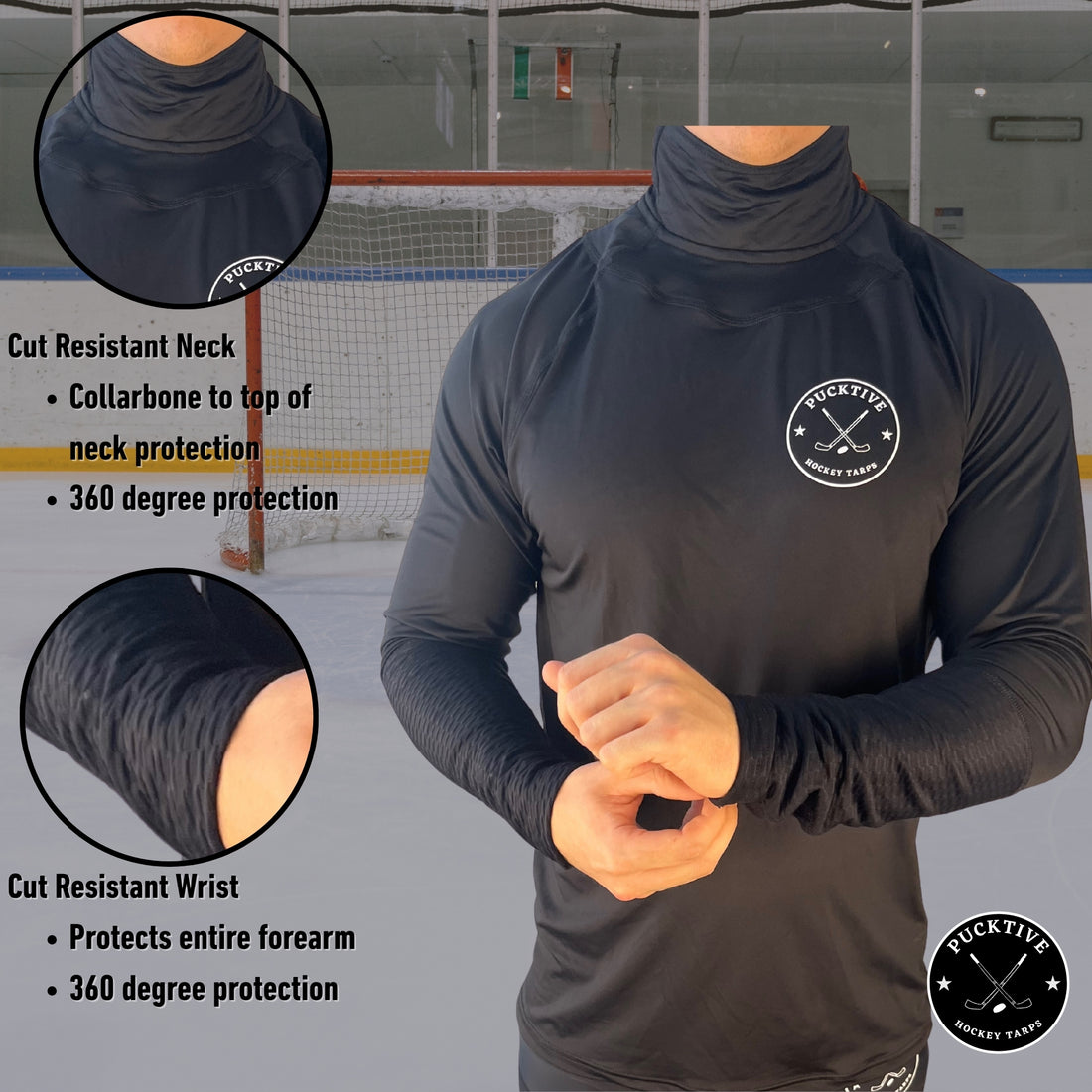 Front view of Men's Base A2 full hockey tarp showing neck and wrist protection zones and ergonomic fit.