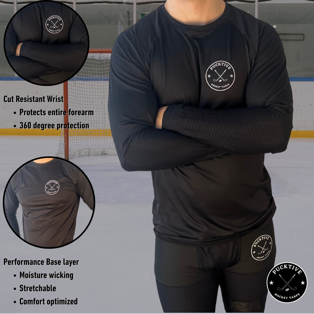Front view of the Men’s Base A2 wrist-only cut-resistant long sleeve hockey shirt showing lightweight, breathable design.