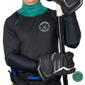 Men’s Base A2 full hockey tarp in green neck guard design showing BNQ-tested neck and wrist cut protection.