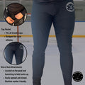 General information page for men’s dry fit hockey jock leggings describing performance fabric, breathability, and compression fit.