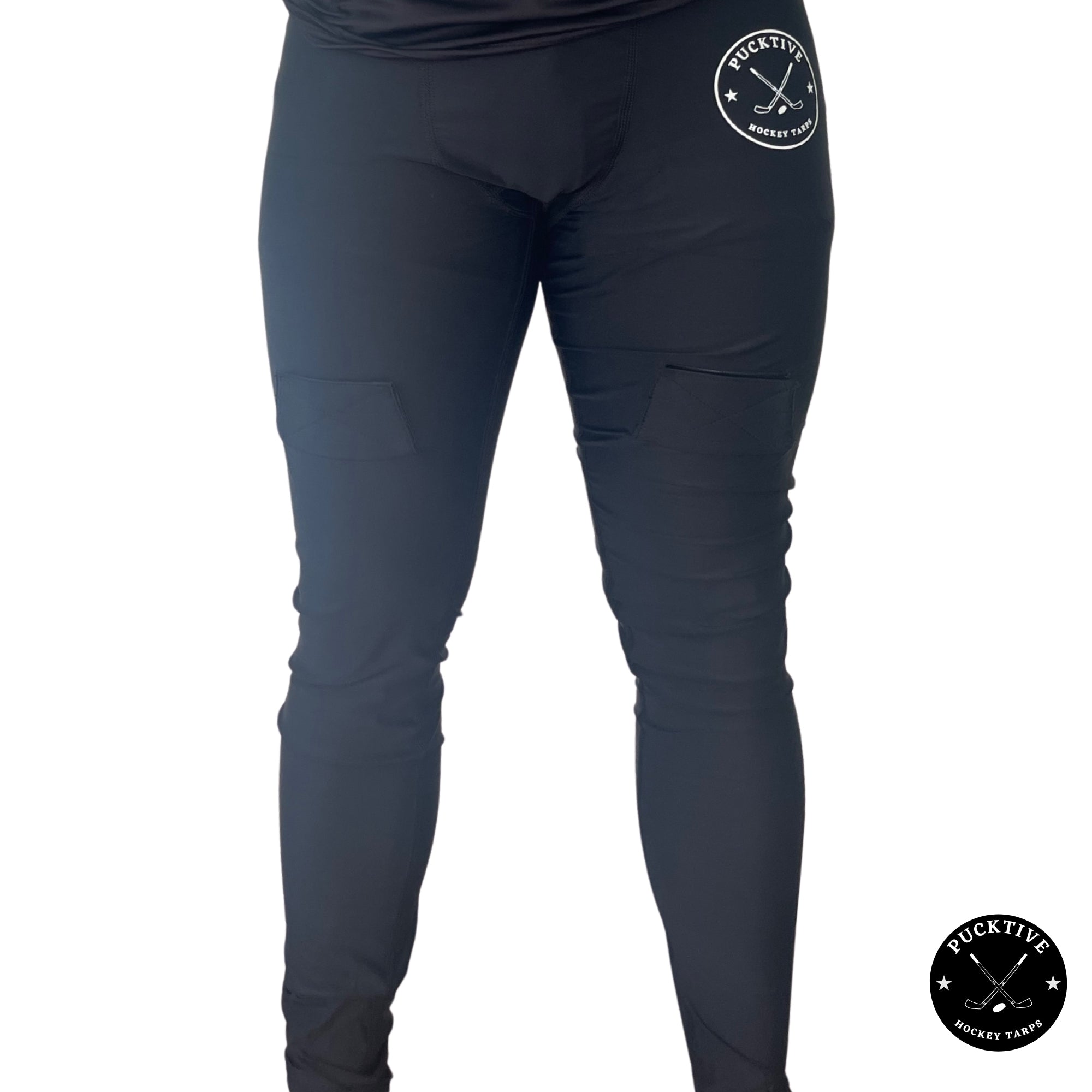 Front view of men’s dry fit hockey jock leggings showing athletic fit and breathable performance fabric.