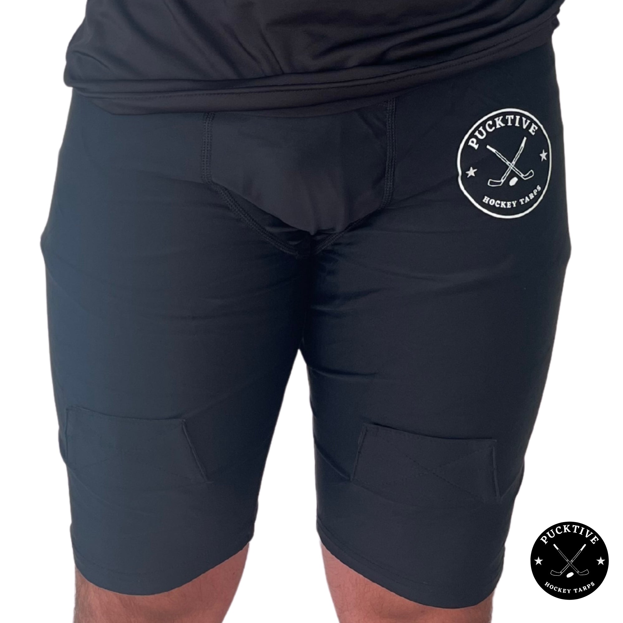 Front view of Men’s Dry-Fit Hockey Jock Shorts showing lightweight fabric, ergonomic fit, and built-in cup pocket.