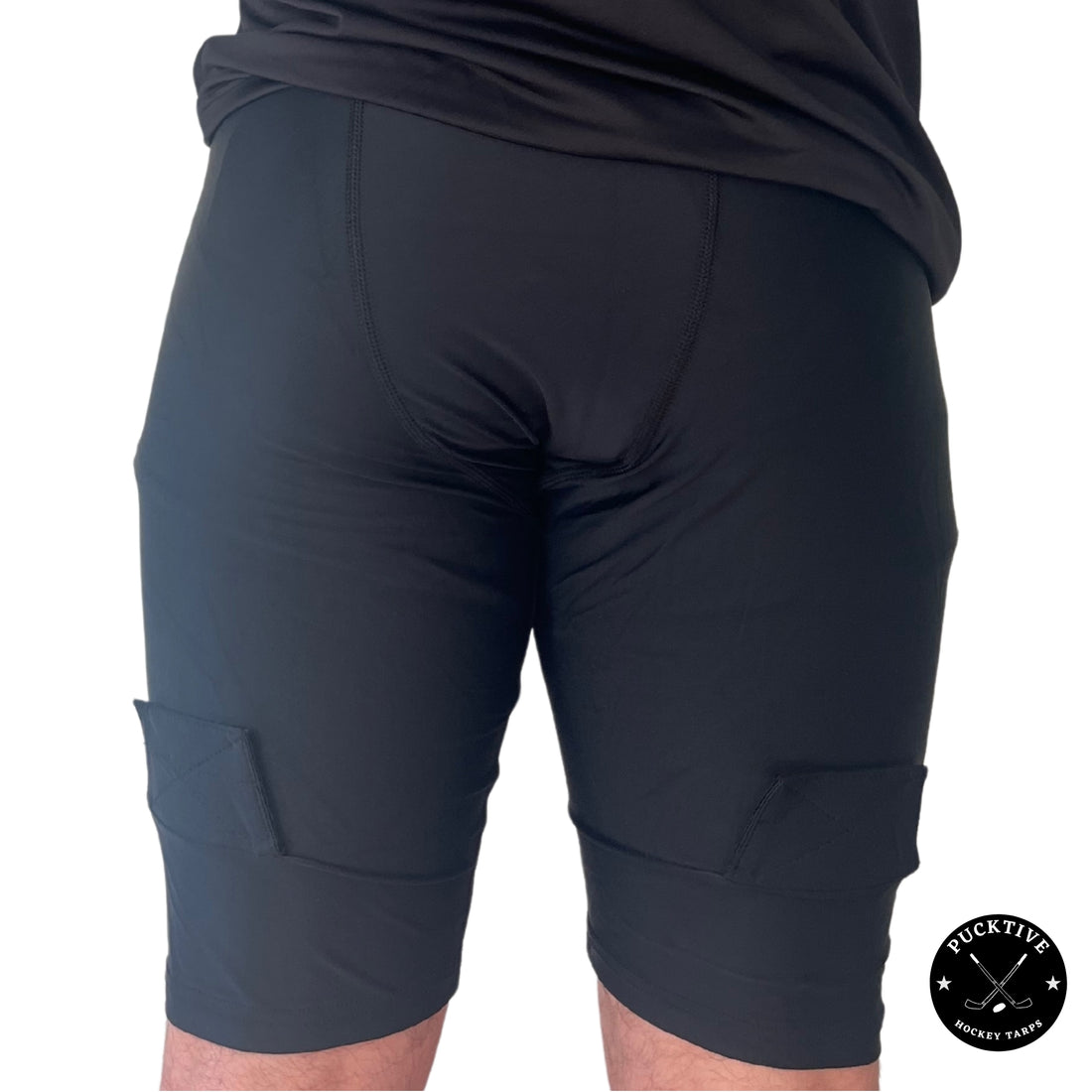 Front view of Men’s Dry-Fit Hockey Jock Shorts showing lightweight fabric, ergonomic fit, and built-in cup pocket.