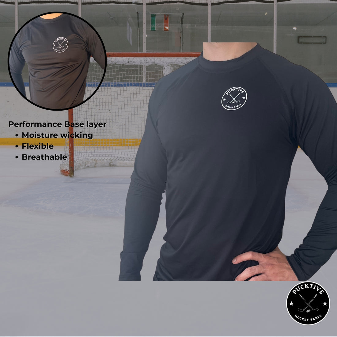 Front view of Men's Dry Fit long sleeve hockey shirt showing lightweight moisture-wicking performance fabric.