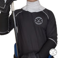 Men's Elite A9 full hockey tarp in white neck guard design showing BNQ-tested neck and wrist cut protection.