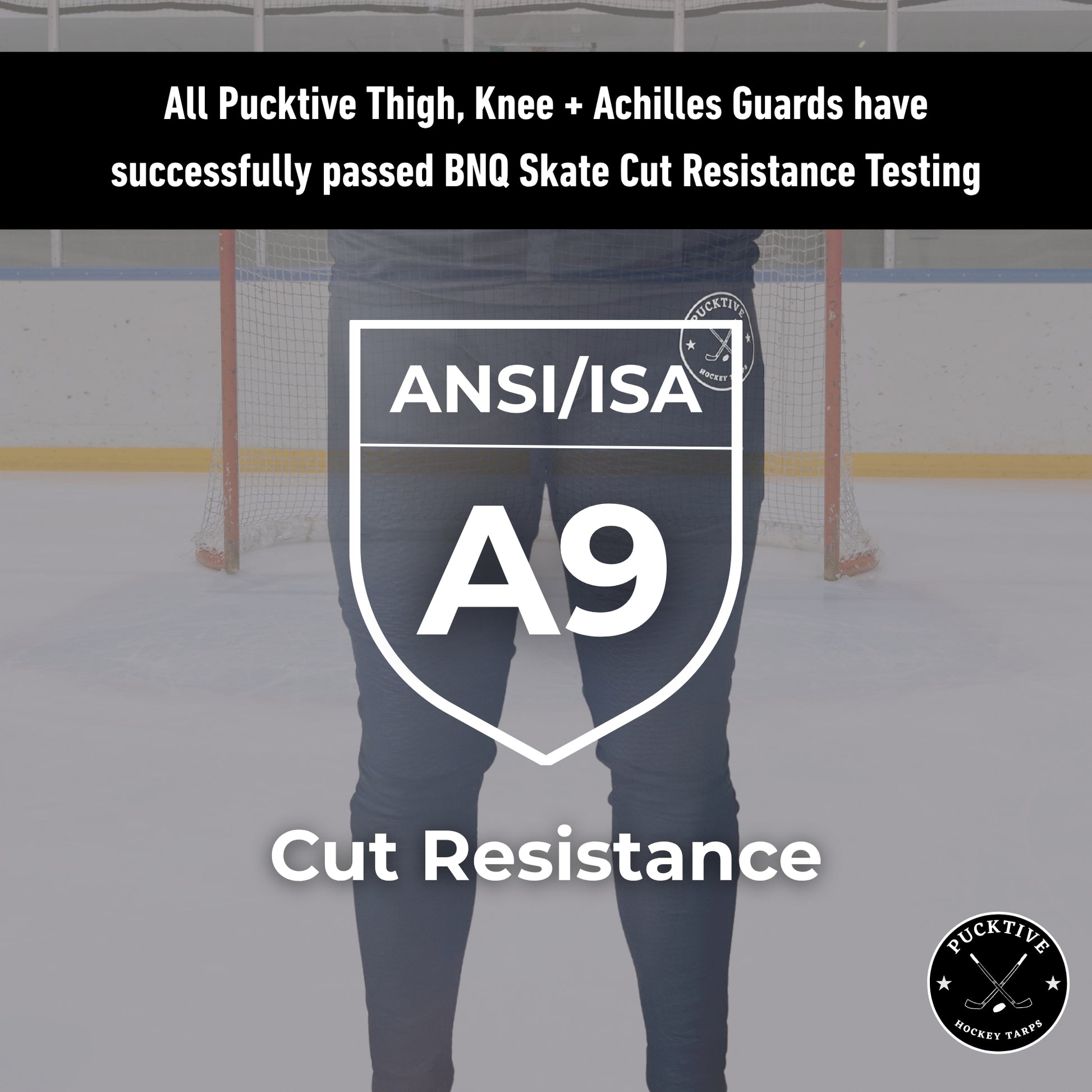 Testing overview of Men’s Elite A9 goalkeeper leggings demonstrating BNQ cut-resistance and material durability.