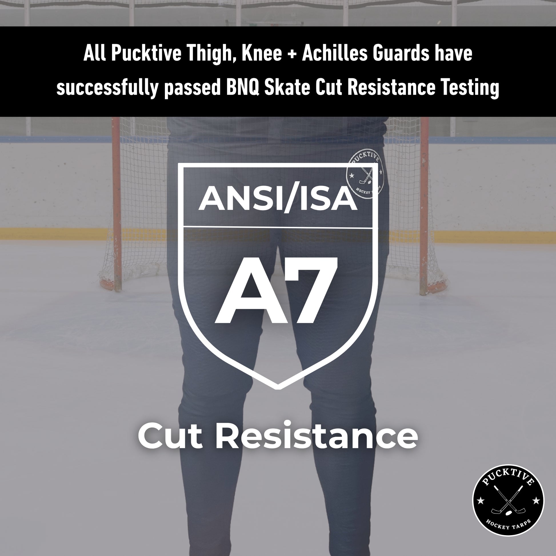 Testing overview of Men’s Pro A7 goalkeeper leggings demonstrating BNQ cut-resistance and material durability.