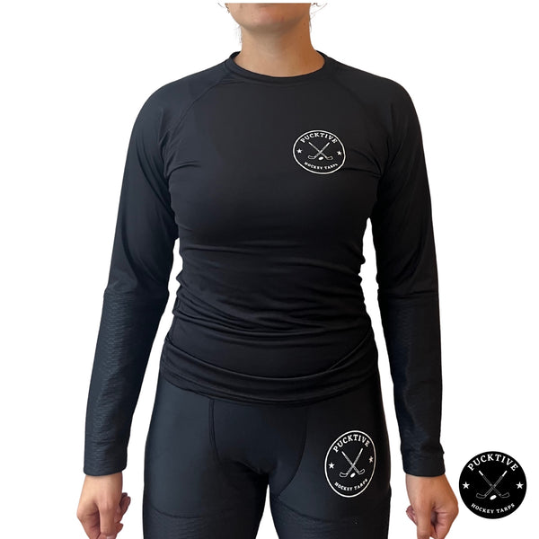 Front view of the Women’s Base A2 wrist-only cut-resistant long sleeve hockey shirt showing lightweight, breathable design.