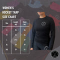 Women’s Base A2 cut-resistant wrist hockey shirt size chart showing measurements for accurate fit.