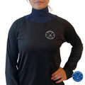 Women’s Base A2 full hockey tarp in blue neck guard design showing BNQ-tested neck and wrist cut protection.