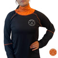 Women’s Base A2 full hockey tarp in orange neck guard design showing BNQ-tested neck and wrist cut protection.