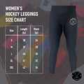 Feature summary page for women’s dry fit hockey leggings highlighting moisture-wicking fabric, lightweight design, and 4-way stretch mobility.