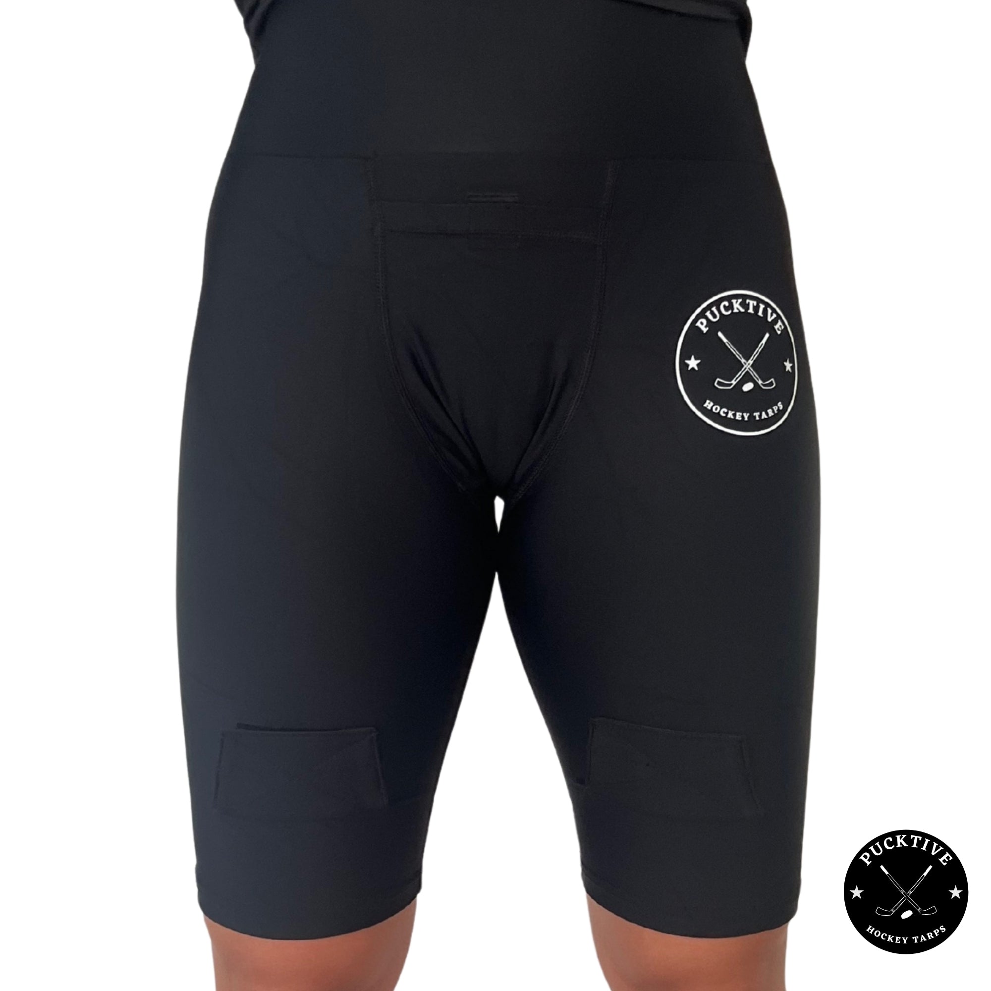 Front view of Women’s Dry-Fit Hockey Jill Shorts showing lightweight fabric, ergonomic fit, and built-in cup pocket.