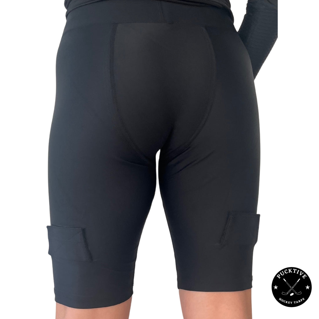 Front view of Women’s Dry-Fit Hockey Jill Shorts showing lightweight fabric, ergonomic fit, and built-in cup pocket.