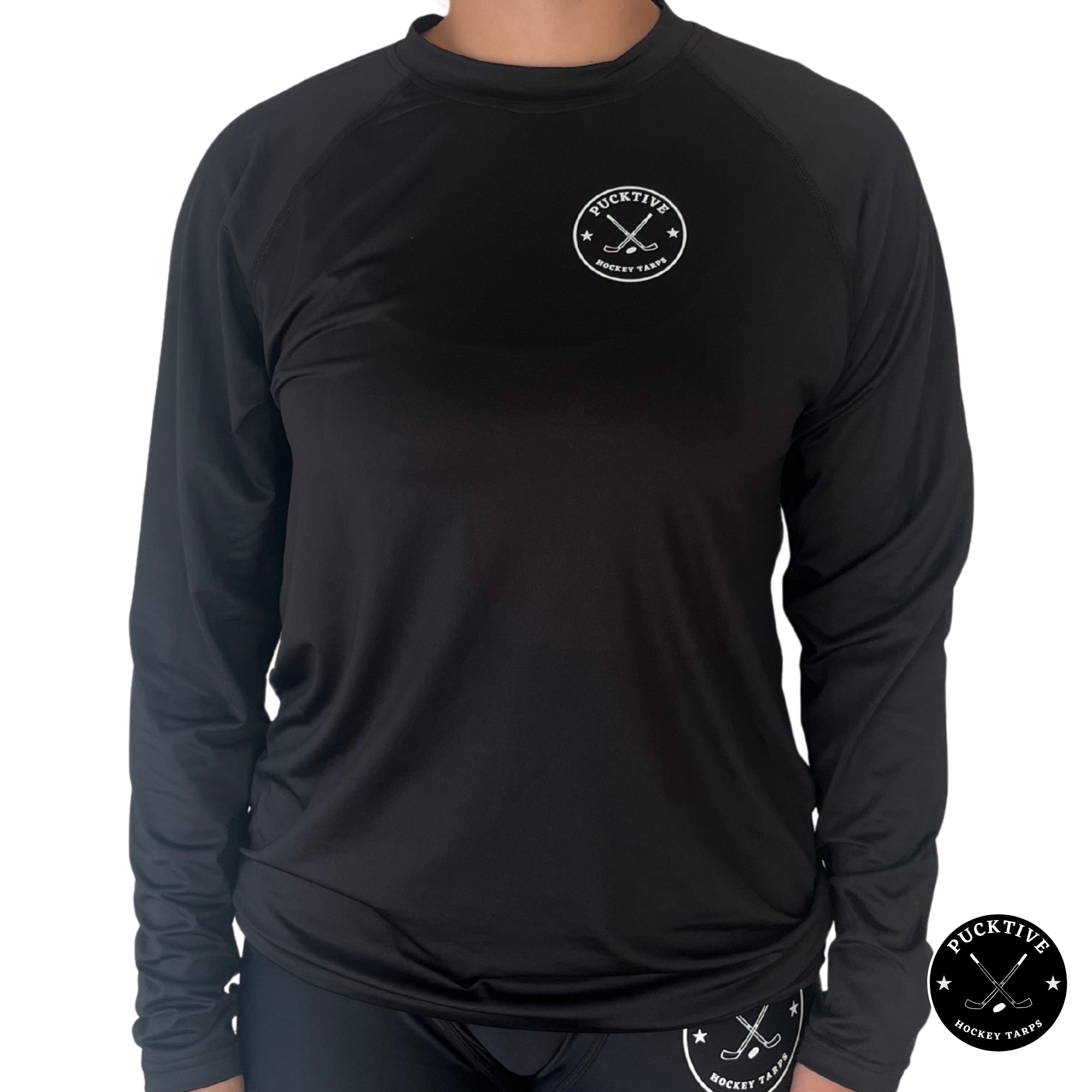 Front view of Women's Dry Fit long sleeve hockey shirt showing lightweight moisture-wicking performance fabric.