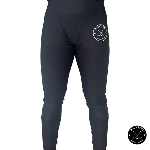 Front view of Women’s Elite A9 cut-resistant hockey leggings showing ergonomic fit and protective coverage zones.