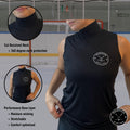 Women’s Elite A9 cut-resistant hockey tank top informational page displaying key features and protection zones.