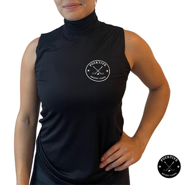 Women’s Pro A7 cut-resistant hockey tank top informational page displaying key features and protection zones.