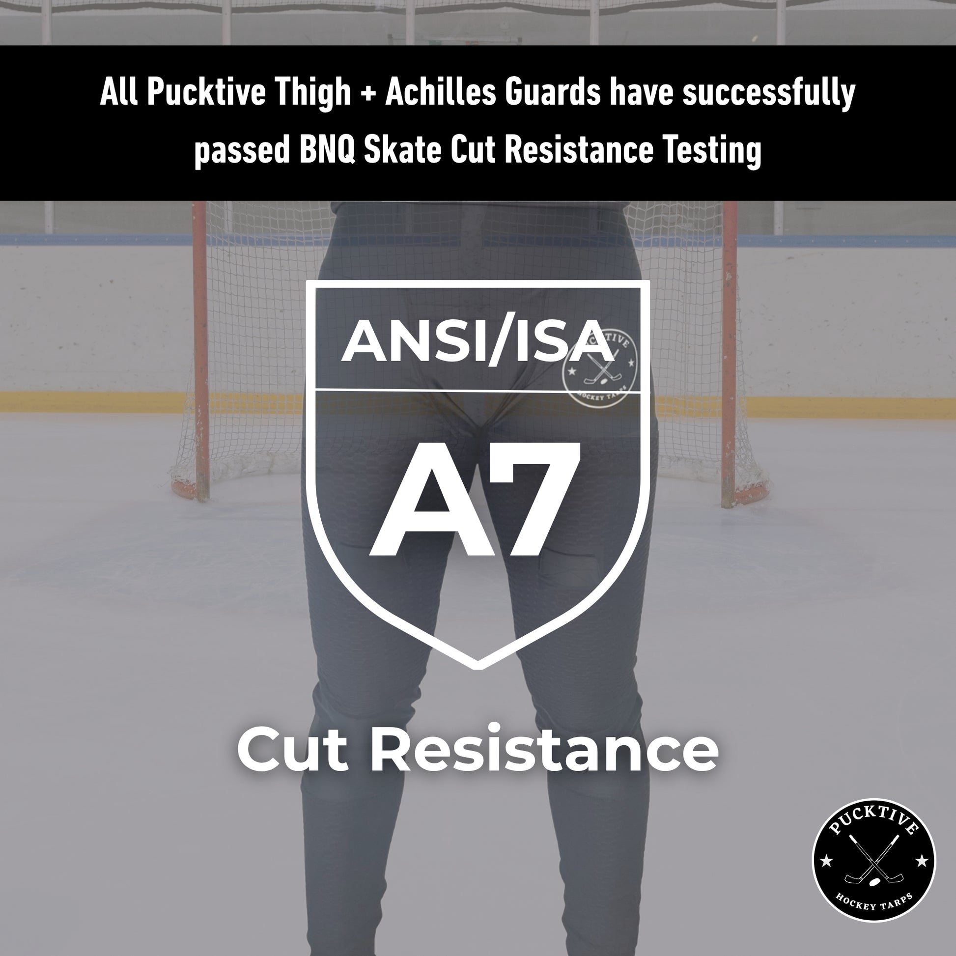BNQ and ANSI cut-resistance testing information page for Women’s Pro A7 hockey jill leggings.